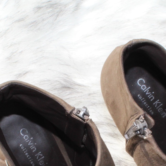 SOLD Calvin Klein Suede Taupe PeepToe Booties - Picture 6 of 8